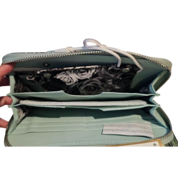 Adrienne Vittadini Studio Charging Zip Around Wallet Mint Crackled Metallic NWT - Picture 3 of 8